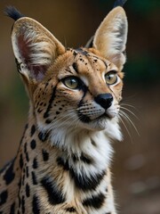Wall Mural - Close-up of a serval looking upwards