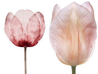 Poster - The image features a red tulip on a plain white background, created using a combination of watercolor painting and hand drawing techniques to produce a botanical illustration