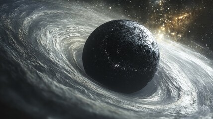 Wall Mural - black sphere surrounded by swirling cosmic dust, isolated in deep space, mysterious and powerful, sc