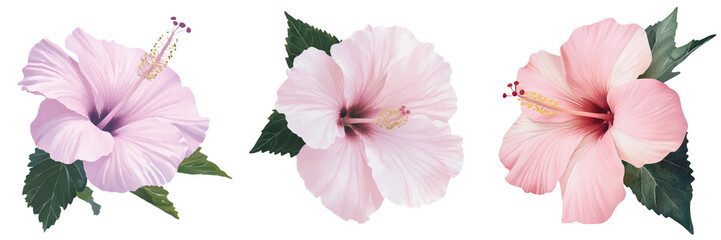 Poster - On an isolated white background, a watercolor illustration of a pink hibiscus flower is presented