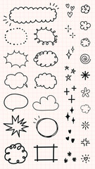 Wall Mural - collection of hand-drawn doodles: speech bubbles, stars, clouds, and shapes. doodles include speech 