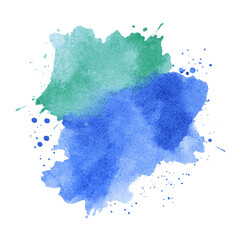 Poster - This digital illustration boasts a blue watercolor background, complete with a turquoise stain and vibrant paint splatters