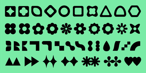 Wall Mural - vectors. black geometric shapes on a green background. various geometric shapes include circles, tri