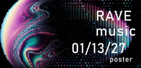 Fototapete - Abstract, vibrant poster for a rave music event featuring swirling, colorful pixel art. The design creates a dynamic, energetic atmosphere, perfect for an electronic music experience.