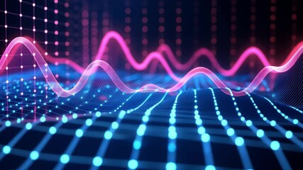 Wall Mural - colorful abstract data visualization with vibrant wavy lines and dots representing information flow 