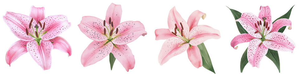 Poster - The image features a pink lily flower, illustrated in watercolor, on a simple white background