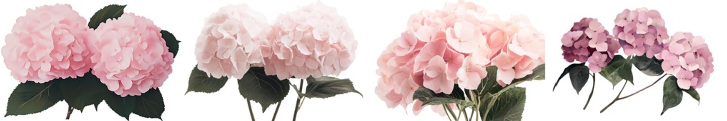 Poster - This floral design consists of a watercolor botanical painting of delicate pink hydrangea flowers