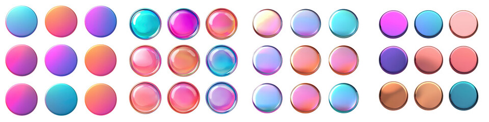 Wall Mural - collection of abstract glossy gradient circles and spheres in a variety of vibrant luminous colors a