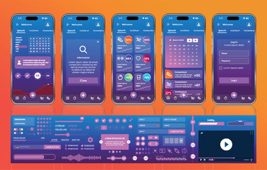 Wall Mural - a sleek fitness app interface template featuring responsive design elements, including dashboards, c