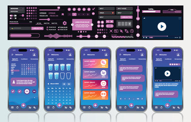 Wall Mural - a sleek fitness app interface template featuring responsive design elements, including dashboards, c