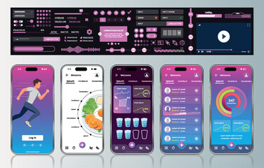 Wall Mural - a sleek fitness app interface template featuring responsive design elements, including dashboards, c