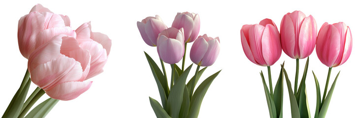 Aufkleber - Isolated pink tulip flowers on a transparent background are the focus of a generative AI