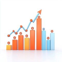 Wall Mural - colorful 3d bar graph with arrow and dollar signs illustrating financial growth and success in busin