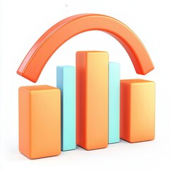 Wall Mural - colorful financial chart with orange and blue bar graph elements and an arch symbolizing growth