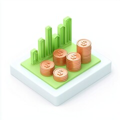 Wall Mural - 3d graph and coins representing financial growth and investment success in creative business concept