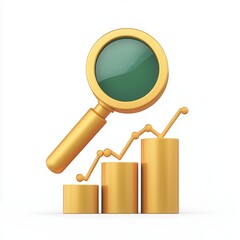 Wall Mural - golden magnifying glass and bar graphs illustrating growth and progress in business analytics