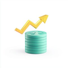 Wall Mural - financial growth concept with stacked coins and upward arrow symbolizing investment success and prof