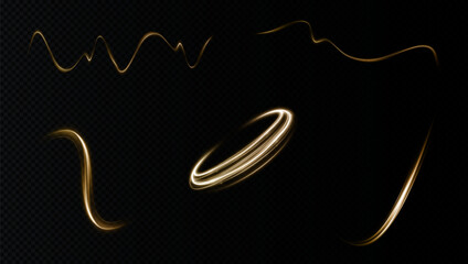 Poster - Golden spiral light trail with twirl and swirl effects in a glowing circular motion. Dynamic neon design with sparkles, glistering shine, and magical energy. Perfect for luxurious abstract visuals