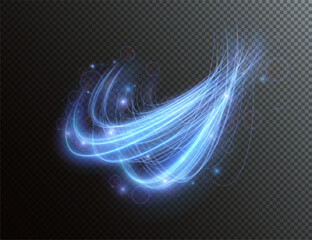 Aufkleber - Futuristic wavy neon trail with blurred motion lines and glowing energy effects. Abstract highway light stripes in red and blue, perfect for speed, technology, or modern vector design backgrounds