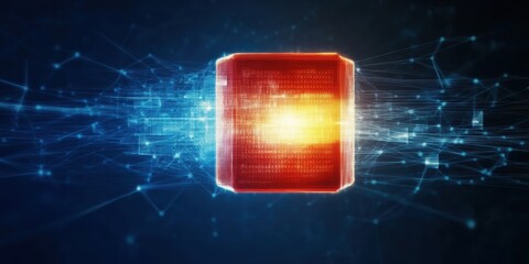 Futuristic glowing digital lock with flowing binary code, symbolizing cybersecurity and data protection.