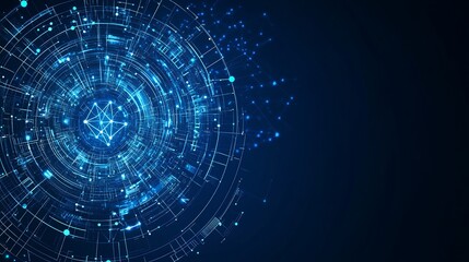 Futuristic digital network spinning, dark background, tech concept