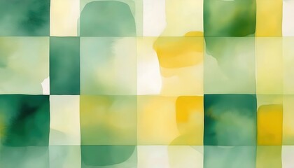 Leinwandbilder - abstract watercolor checkered pattern with green and yellow hues, soft artistic background for textiles, wallpapers, and decor

