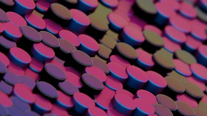 Aufkleber - Vibrant pink and blue discs arranged in a dynamic 3D pattern, forming a modern geometric composition with layered color transitions and a playful aesthetic........