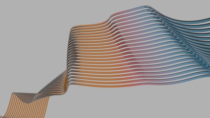 Aufkleber - Wavy abstract lines in orange, purple, and blue flow across a gray background, creating a sleek, minimal design with smooth curves and fluid motion.