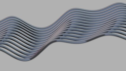 Fototapete - Wavy abstract lines in orange, purple, and blue flow across a gray background, creating a sleek, minimal design with smooth curves and fluid motion.