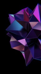 Aufkleber - Multi-faceted polyhedron with purple and teal triangles on a black background, reflecting a glossy, futuristic style with geometric angles and a color shift........