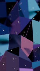 Fototapete - Vibrant polygonal shapes in purple and teal with scattered white particles, creating a modern 3D abstract design that fuses geometric facets and luminous surfaces........