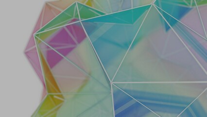 Aufkleber - A colorful polygon mesh with pastel tones and wireframe lines, forming a delicate, overlapping geometric composition that creates a modern, futuristic design........