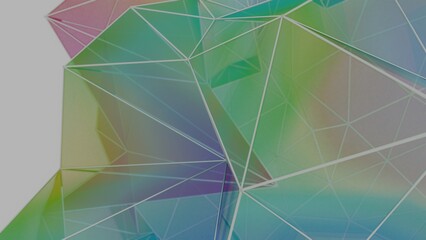 Aufkleber - A colorful polygon mesh with pastel tones and wireframe lines, forming a delicate, overlapping geometric composition that creates a modern, futuristic design........