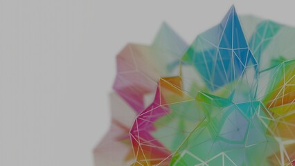 Aufkleber - A colorful polygon mesh with pastel tones and wireframe lines, forming a delicate, overlapping geometric composition that creates a modern, futuristic design........