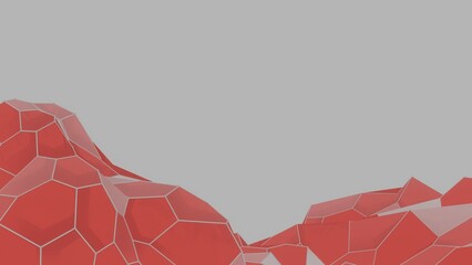 Aufkleber - Vivid red polygonal surfaces form a low-poly mountain-like landscape on a light background, creating a modern abstract design.......
