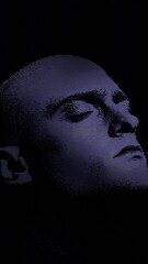 Aufkleber - Dark, minimalistic face with subtle digital lines and a mysterious, futuristic aesthetic, capturing a conceptual portrait in a moody, modern style........