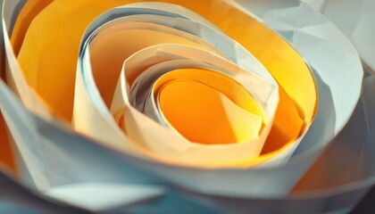 Aufkleber - spiral paper folds in golden and blue hues, abstract close-up with soft light and depth, perfect for background and design

