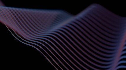 Leinwandbilder - Glowing wave lines in subtle pink and blue gradients on a black background, forming a smooth and modern abstract design with fluid motion and minimalistic geometry.