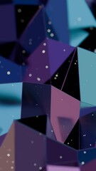 Aufkleber - Vibrant polygonal shapes in purple and teal with scattered white particles, creating a modern 3D abstract design that fuses geometric facets and luminous surfaces.
