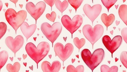 Poster - watercolor red and pink heart pattern with soft pastel background, seamless romantic texture for valentine's day designs

