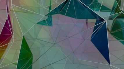 Poster - A colorful polygon mesh with pastel tones and wireframe lines, forming a delicate, overlapping geometric composition that creates a modern, futuristic design.