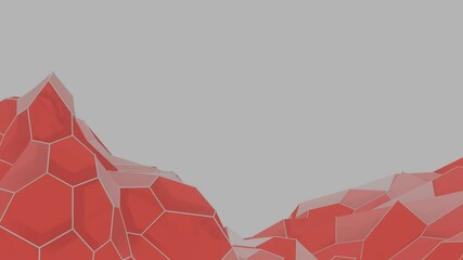 Leinwandbilder - Vivid red polygonal surfaces form a low-poly mountain-like landscape on a light background, creating a modern abstract design.