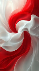 Wall Mural - Elegant swirl of red and white fabric creating a dynamic, flowing pattern during a creative textile design session Generative AI