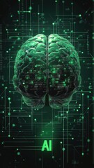 artificial intelligence brain and binary code illustration.