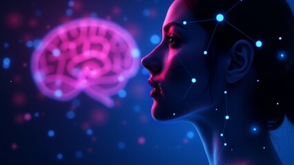 Wall Mural - Woman With Digital Brain and Connections