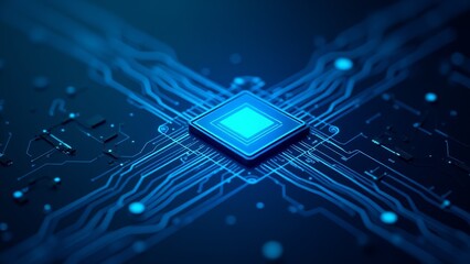 Wall Mural - Abstract Futuristic Blue Microchip Circuit Board