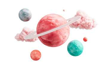 colorful planets with rings and clouds in outer space