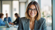 © DruZhi Art - Professional Businesswoman Smiling – Modern Office Setting for Insurance Advocacy and Policy Renewal