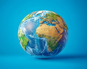 detailed 3d render of planet earth on blue background