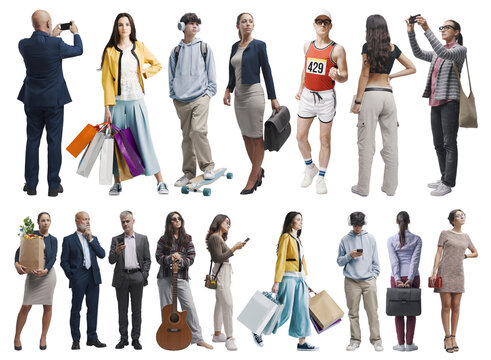 diverse people standing and waiting